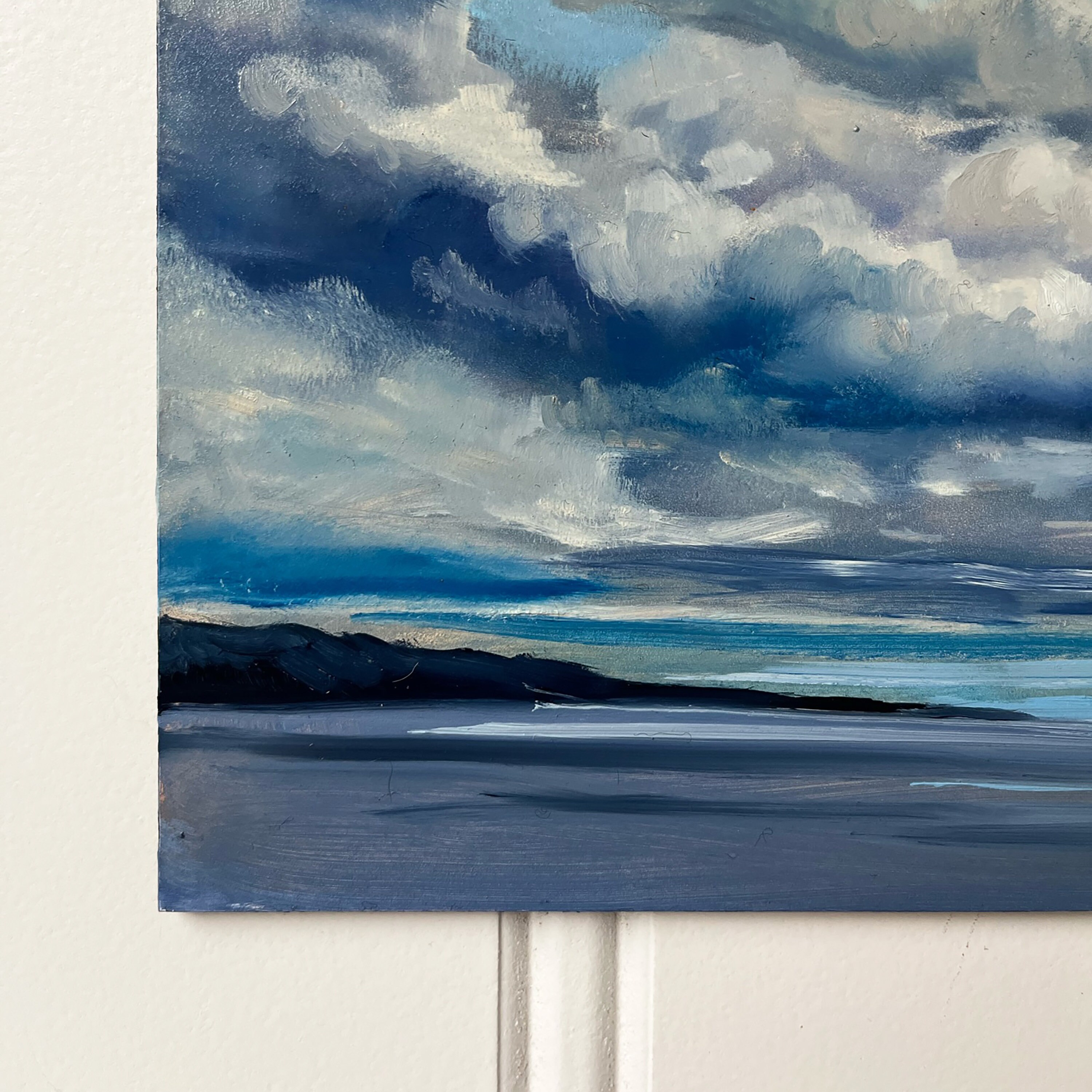 Original Oil Painting, Blue Purple Skies, Oil Paint on Wood