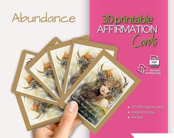 30 Affirmation cards for Abundance & E-book guide on using Affirmations, Abundance printable cards, positive affirmations, gift for her