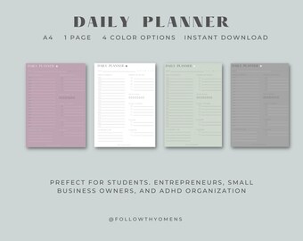 Utskrivbar personlig daglig planerare, planerare för hemarbete, produktivitetsplanerare, digital nedladdning direkt, ADHD-planerare