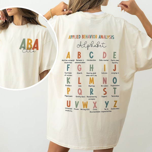 Chemise rétro alphabet analyse comportementale appliquée Chemise personnalisée thérapeute ABA, cadeau thérapie ABA pour l'éducation spécialisée, chemise BCBA