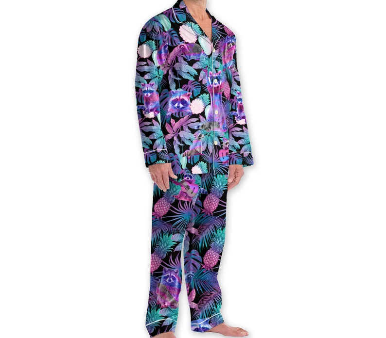Neon Raccoon Leaves Pajamas, Cute Raccoon Pajamas, Raccoon Aloha