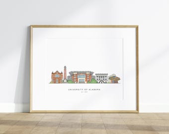 Stampa artistica dell'Università dell'Alabama, Roll Tide, Tuscaloosa, arte universitaria, arte del dormitorio, Bama Rush, stadio Bryant Denny, regalo di laurea, regalo di laurea