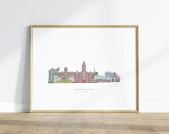 Georgia Tech Print, Atlanta, Georgia, Georgia Institute of Technology, Yellow Jackets, College, Wall Art, Tech Tower, Bobby Dodd Stadium