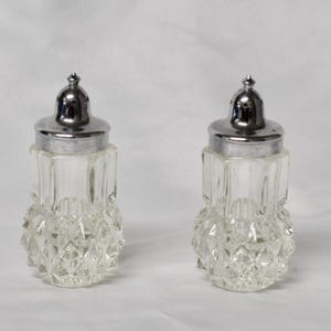 Vintage Indiana Glass Salt and Pepper Shakers: Diamond Point Pattern, Mid-Century Kitchen Decor