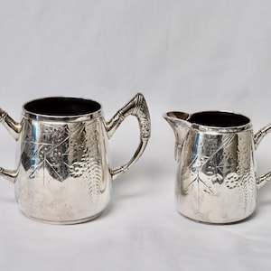 Vintage ACME Silverplate Creamer and Sugar Set | Etched Leaf Design | Vintage Sugar Bowl | Vintage Creamer
