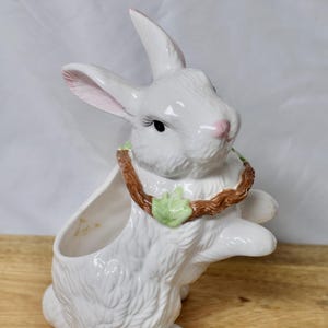Vintage Ceramic Bunny Rabbit Planter: Cottagecore Spring Decor