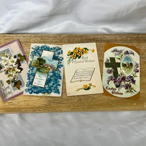 Set of 4 Vintage Easter Postcards | Early 1900s Embossed Cross & Floral Designs | Antique Religious Ephemera | Spring Collectible Cards