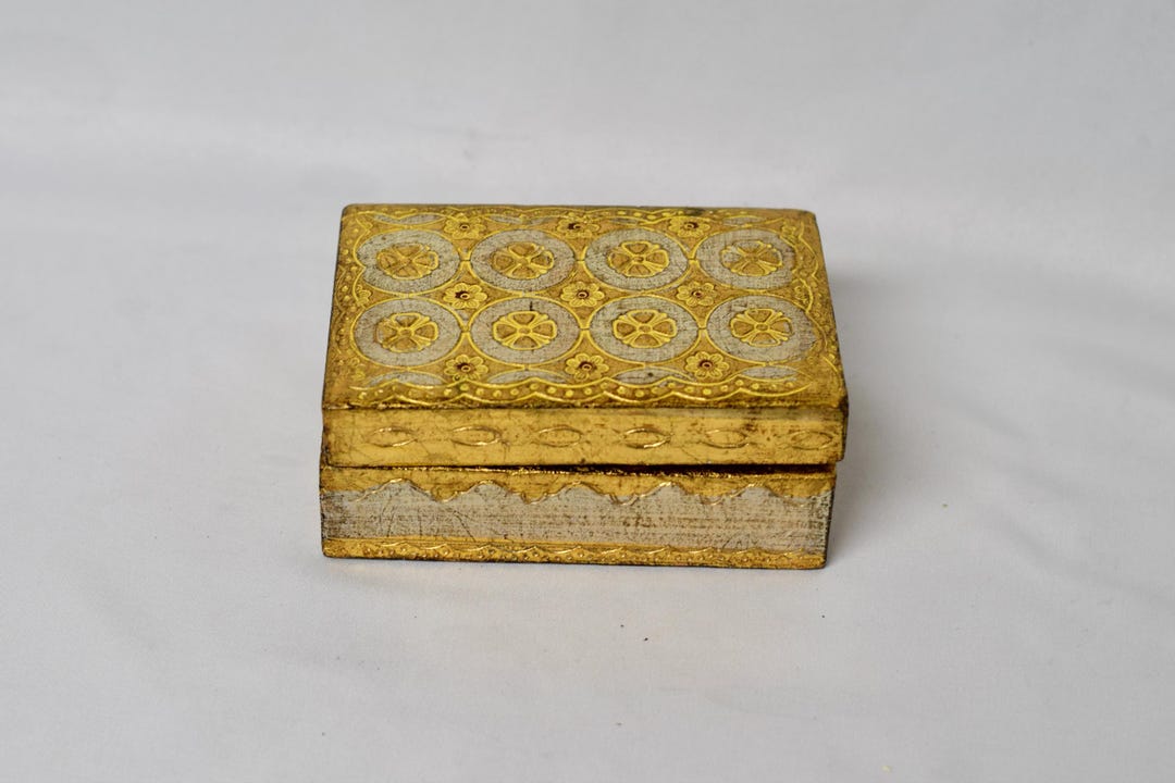 Vintage Florentine Wood Tole Trinket Box Gold Italian Jewelry Box ...