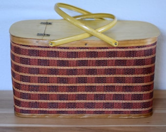 Vintage Hawkeye Green Woven Picnic Basket With Tiered Inserts - Etsy