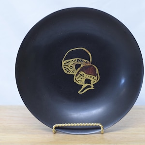 Vintage Couroc Mushroom Dish | Black Inlay Resin Tray with Gold Detail | Vintage Mushroom Decor