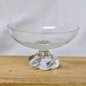 Swedish Art Glass Pedestal Bowl | Svend | Vintage Clear Modernist Design | Crystal Art Glass