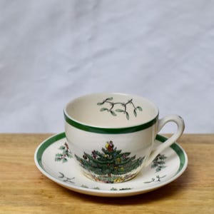 Vintage Spode Christmas Tree Teacup and Saucer Set | Holiday Bone China | Spode S3324