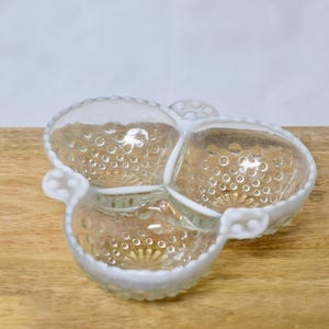 Vintage Fenton Hobnail Glass Divided Dish: Milk Glass Edge