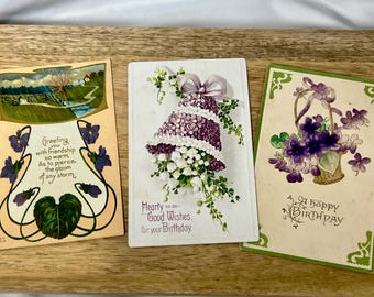 Vintage Embossed Floral Postcards: 1910s Birthday & Friendship Set