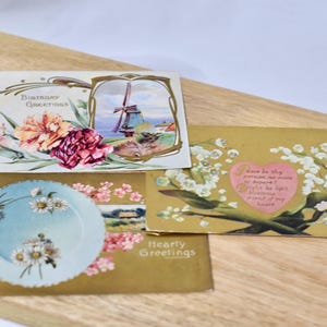 Set of 3 Antique Floral Postcards | Early 1900s Embossed Greetings Ephemera (Used) | Vintage Postcards