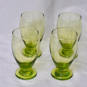 Vintage Cristar Copa Agua Glasses | Set of 4 Lexington Green Footed Tumblers | 1980s Barware