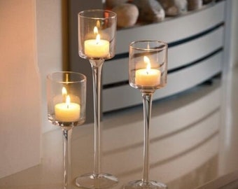 Luxury 3 Set Tall Glass Candle Holder l Centrepiece l Tea Light l Wedding Décor