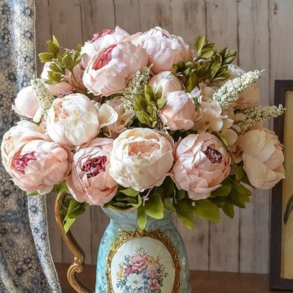 Artificial Silk Peony Bouquet in Assorted Colours l Peony Flowers, Hydrangea buds, Astilbe and Foliage