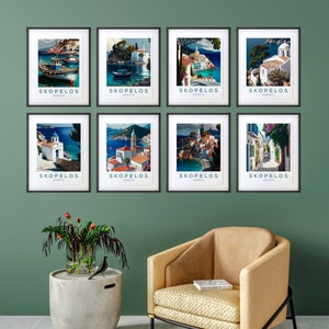 Skopelos Greece, Set of 8, Greece Wall Art, Greece Decor Posters, Skopelos Poster, Skopelos Souvenir, Greece Travel Print, Digital Download