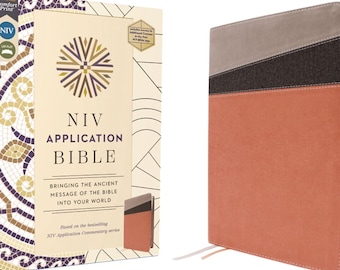 Biblia de estudio personalizada NIV con aplicación / Cuero suave gris coral, nombre grabado en lámina
