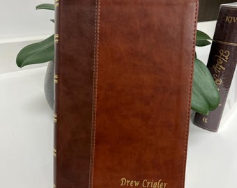 Biblia KJV personalizada de piel sintética marrón / Letra gigante, índice pulgar