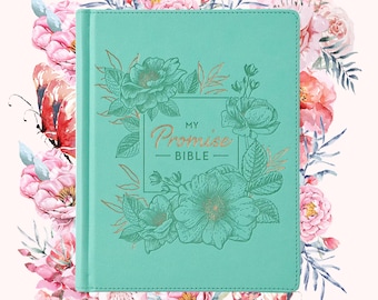 Biblia personalizada KJV My Promise en verde azulado / Biblia para colorear con promesas y arte / Diario creativo