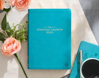 Biblia de crecimiento espiritual personalizada NLT verde azulado / Biblia de estudio / Regalo cristiano para mujeres y adolescentes