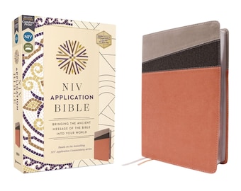 Biblia de aplicación NIV personalizada / Cuero suave gris coral, nombre grabado en lámina