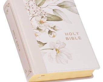 PERSONALIZED ** KJV Note-Taking Bible - Soft Leather-look Over Board - Printed Gray Floral ** Custom Name Imprint