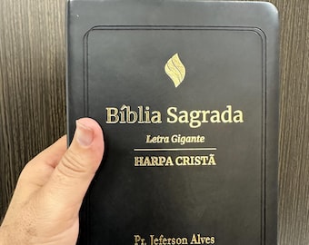 Personalizado Harpa Cristã Biblia Preta / NAA Impresión Gigante, Regalo Grabado / Biblia Portuguesa