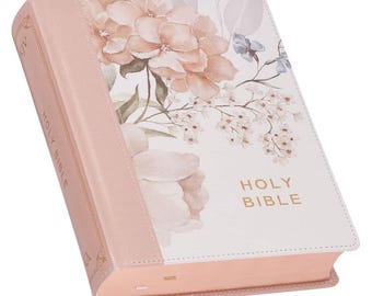 PERSONALIZED** KJV Note-Taking Bible - Soft Leather-look Over Board - Printed Pink Floral** Custom Name Imprint