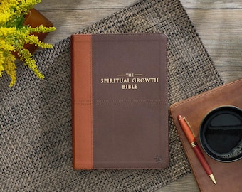 Biblia de crecimiento espiritual NLT personalizada en dos tonos marrón / Biblia de estudio / Regalo cristiano para él