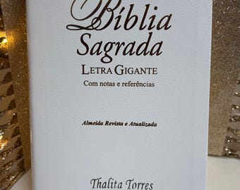 Biblia Portuguesa Personalizada / Biblia Branca /Cuero Blanco, Letra Grande / Casamento / Regalo de Boda / Cristáo
