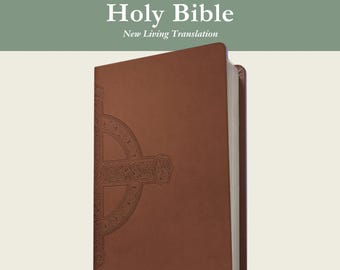 Personalized NLT Large Print Thinline Bible – Brown Cross LeatherLike Cover
