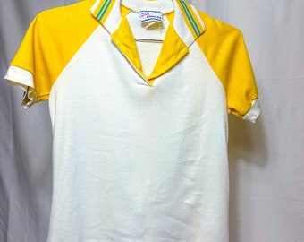 White with Yellow Baseball Sleeve Avon Fashion Collared Shirt