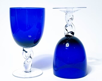 Set of 4 Cobalt Blue Balloon Wine Glasses Clear Stem - Etsy