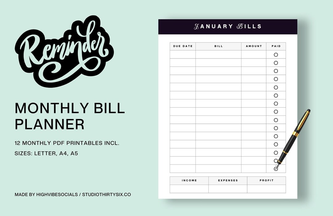 Monthly Bill Planner Printable Money Organizer, Bill Organizer, Bill ...