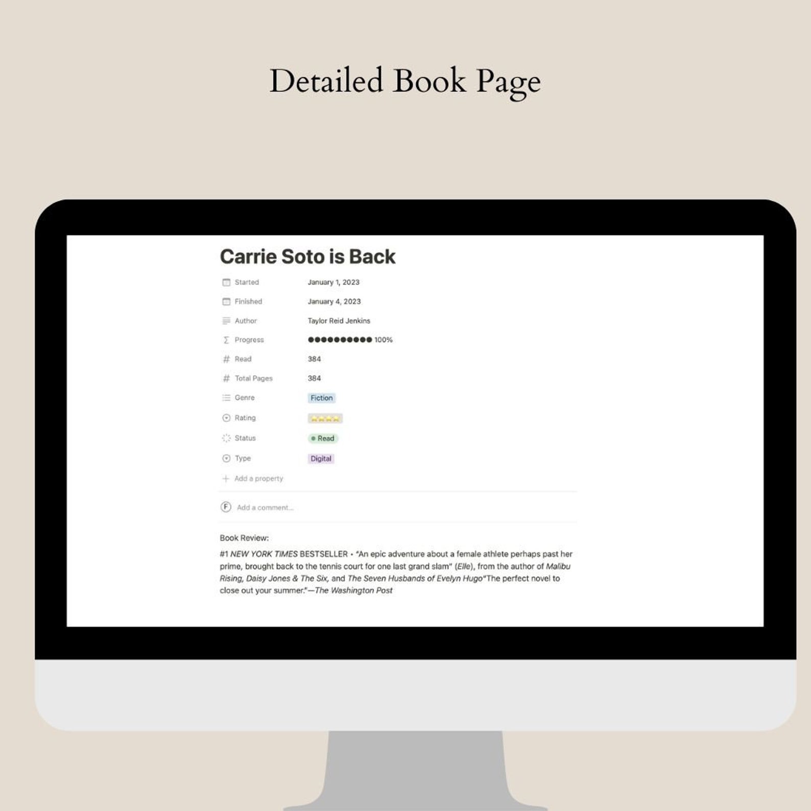 Notion Reading Journal Template Book Tracker, Book Review, Reading Log