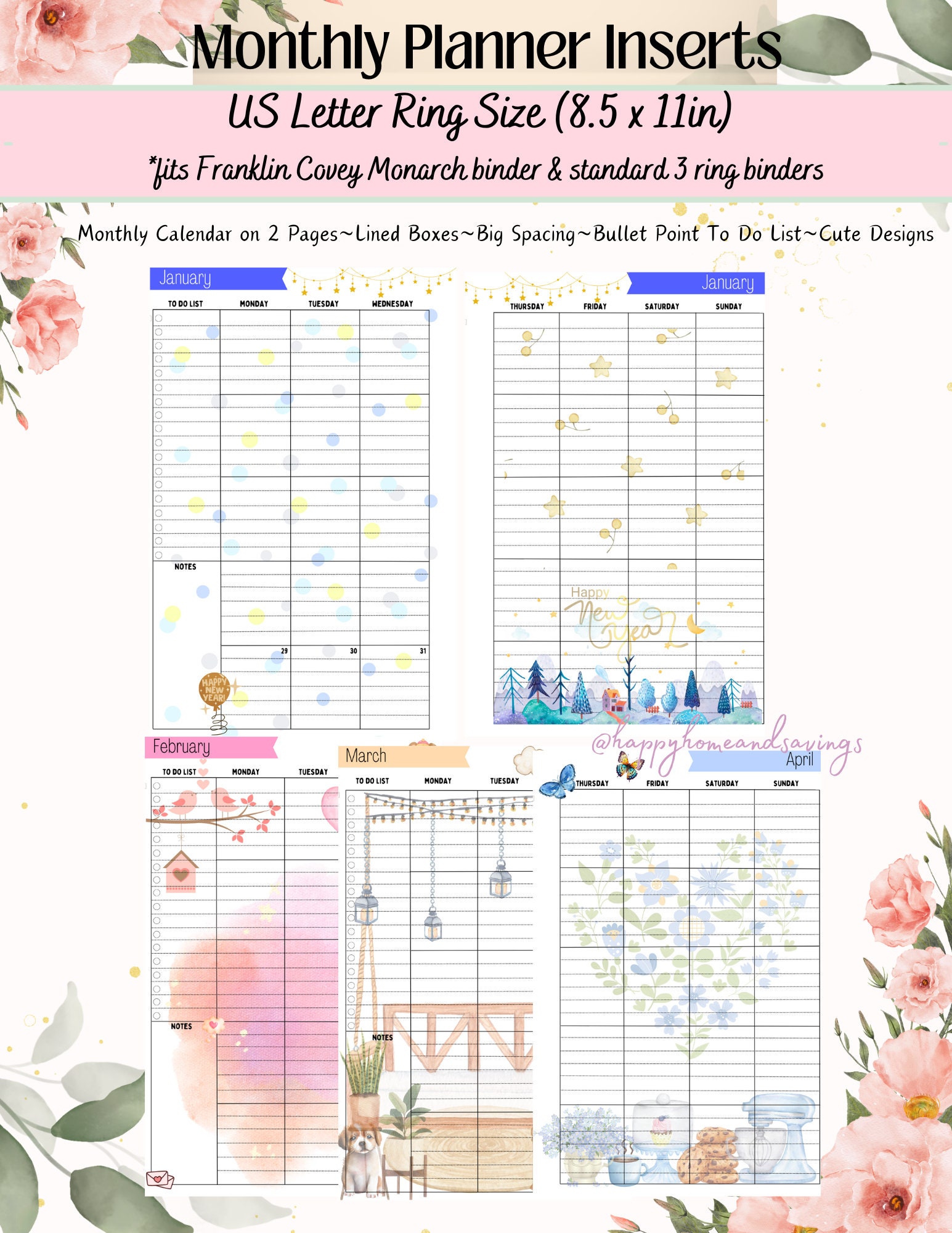 Franklin Covey Monarch Binder Monthly Calendar Planner Pagesstandard