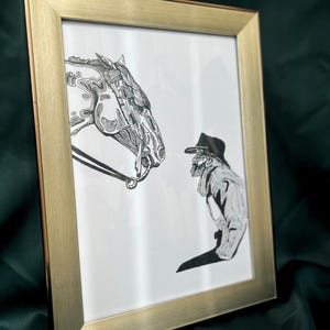 A4 Arthur and Horse Art Print | Read Dead Redemption Art | RRD2 Gamer Fan Gift | Rustic Line Art | Gunslinger Art Poster | Gamer Gift