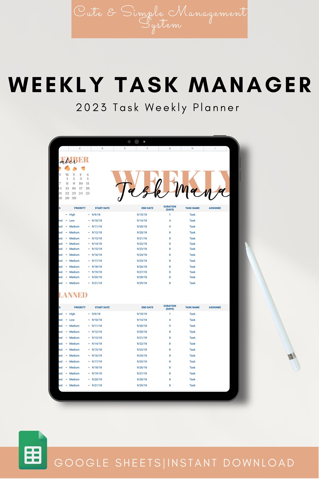 Task Tracking Spreadsheet | Task Planner | Digital to Do List | Google ...