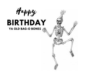 Skeleton Bones Birthday Card Bag of Bones Black & White Birthday Card ...