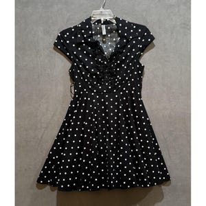 50&#39;s Style Swing Dress Black White Polka Dot Rockabilly Fit Flare Retro sz 14