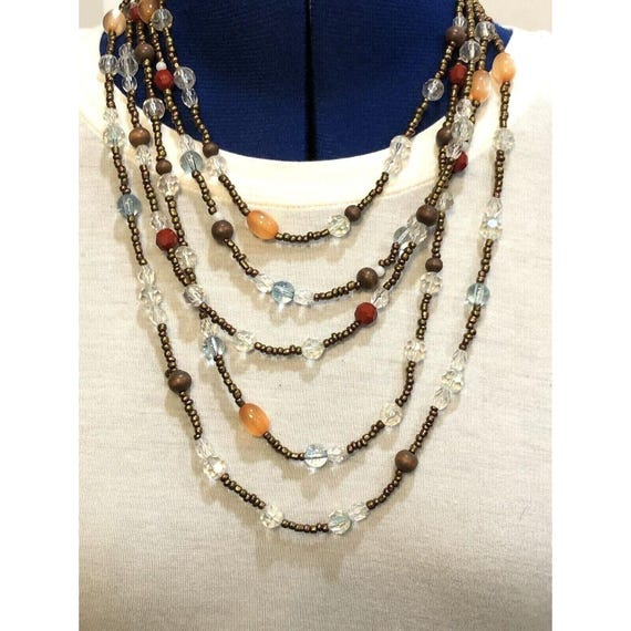 Statement Multistrand Copper Colored Beaded Rhine… - image 2