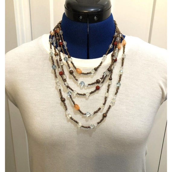 Statement Multistrand Copper Colored Beaded Rhine… - image 3