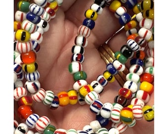 Vintage Colorful Trade Bead Necklace Multicolor Striped Glass Tribal Boho 22in