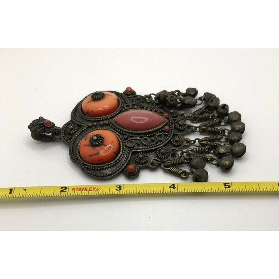 Vintage Ornate Large Pendant with 14 Bell Dangles… - image 7