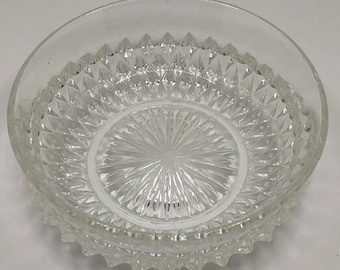 Vintage Clear Pressed Glass Small Bowl Diamond Point Starburst Pattern 4.5 Inch