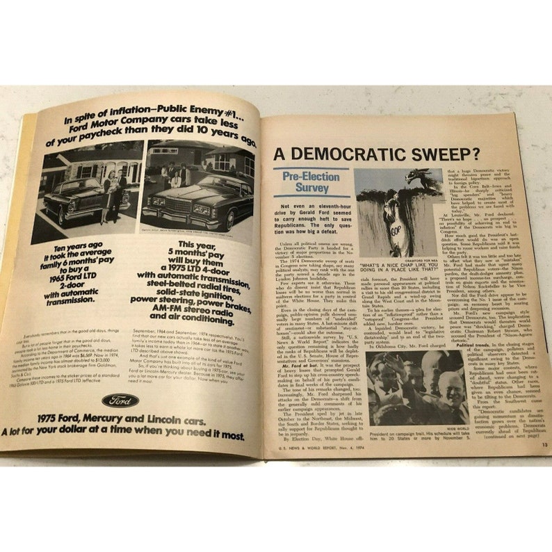 US News & World Report Magazine November 4 1974 Inflation and Etsy