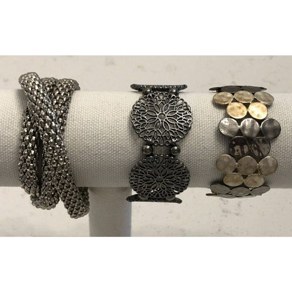 Lot of 3 Stretch Bracelets Silver Tone Multi Meta… - image 1